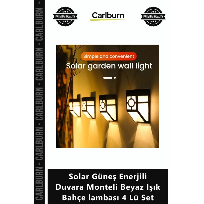 Özel Üretim Ledli Sensörlü Solar Güneş Enerjili Duvara Monteli Beyaz Işık Bahçe lambası 4 Lü Set