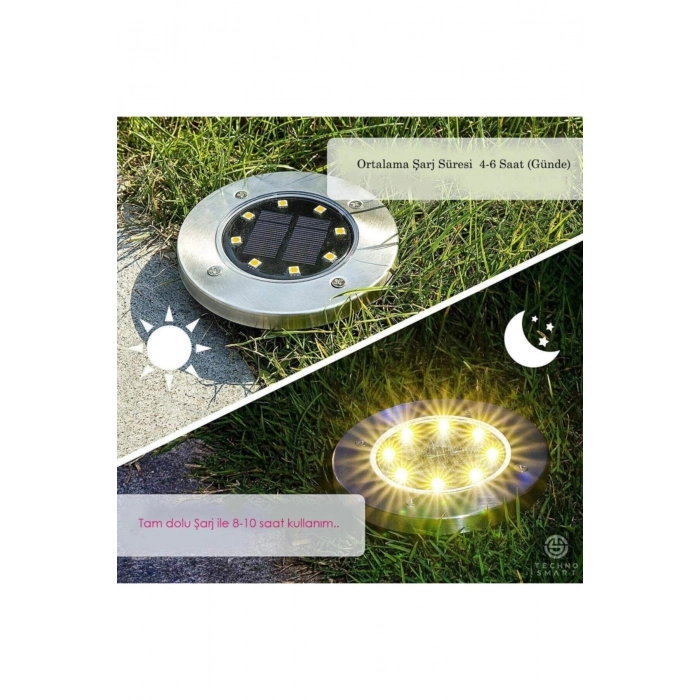 Özel Üretim Solar Güneş Enerjili 8 Ledli Kazıklı Çim Zemin Bahçe Aydınlatma 3 W Gün Işığı Sarı Led 4