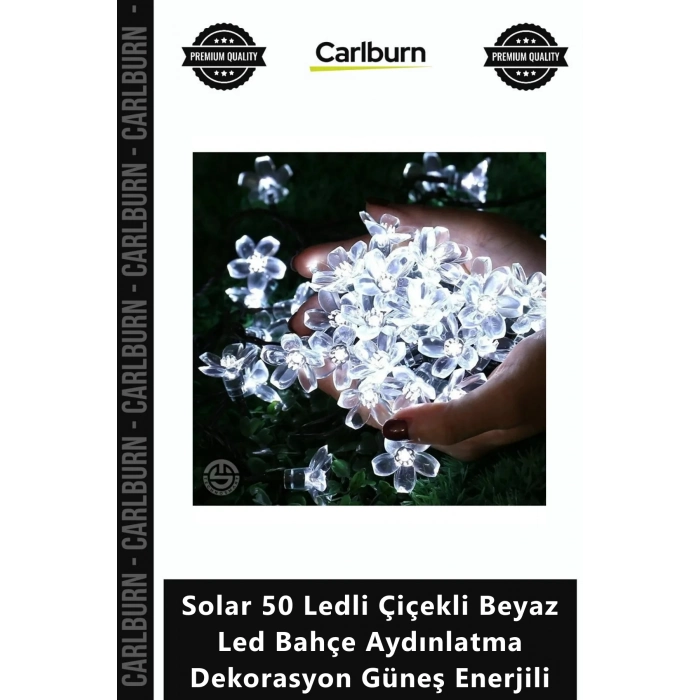 Özel Üretim Dış Mekan Solar 50 Ledli Çiçekli Beyaz Led Bahçe Aydınlatma Dekorasyon Güneş Enerjili