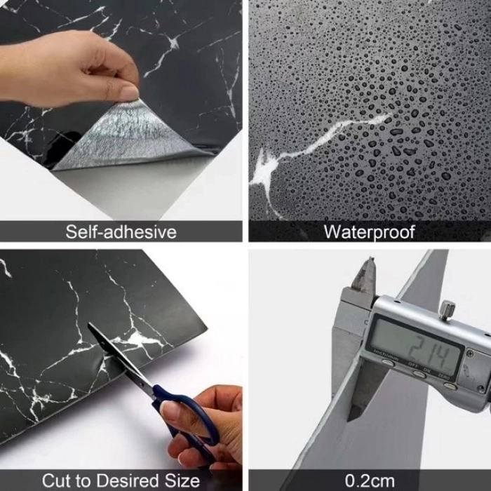 #Sticker 3D Panel Isıya Dayanıklı Mutfak SİYAH MERMER DESENLİ ALÜMİNYUM PLASTİK DUVAR STİCKER