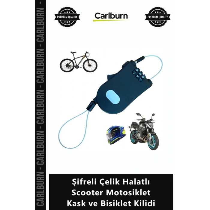 Özel Üretim Pratik Makaralı Siyah Şifreli Çelik Halatlı Scooter Motosiklet Kask Bisiklet Kilidi