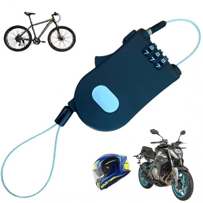 Özel Üretim Pratik Makaralı Siyah Şifreli Çelik Halatlı Scooter Motosiklet Kask Bisiklet Kilidi