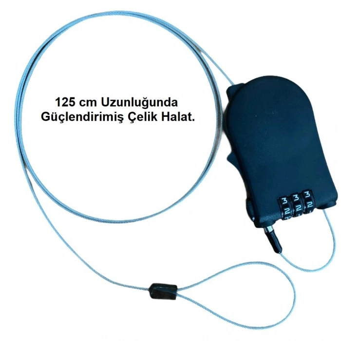 Özel Üretim Pratik Makaralı Siyah Şifreli Çelik Halatlı Scooter Motosiklet Kask Bisiklet Kilidi