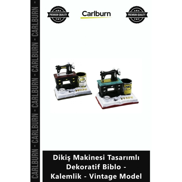 Özel Üretim Nostaljik Reçine Dikiş Makinesi Tasarımlı Dekoratif Biblo Kalemlik Vintage Model