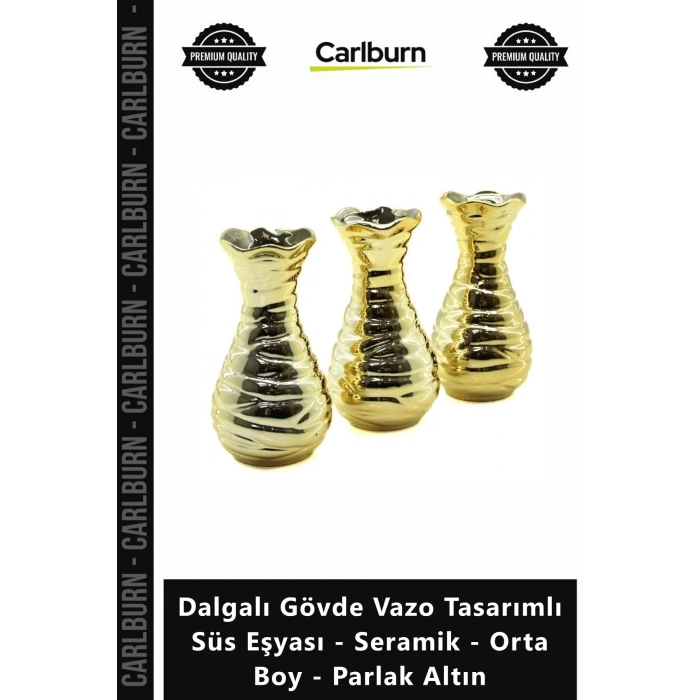 Özel Üretim Modern Gold Dalgalı Gövde Vazo Tasarımlı Süs Eşyası Seramik Orta Boy Parlak Altın