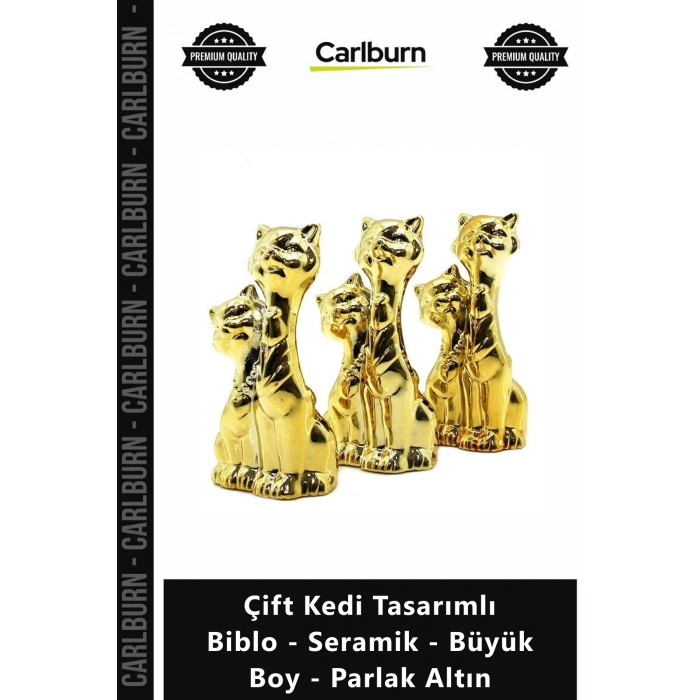 Özel Üretim Lüks Dekoratif Hediyelik Modern Çift Kedi Tasarımlı Biblo Seramik Büyük Boy Parlak Altın