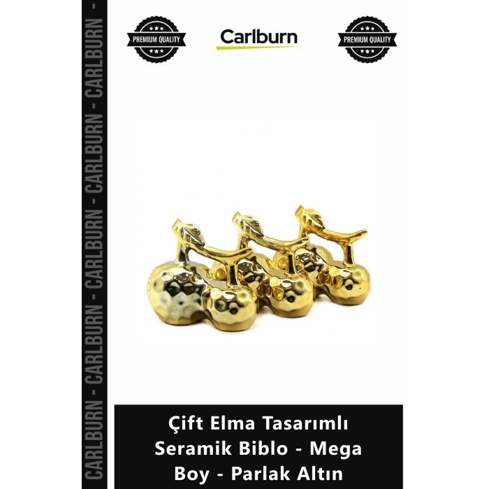 Özel Üretim Lüks Gold Ev Dekorasyon Obje Çift Elma Tasarımlı Seramik Biblo Mega Boy Parlak Altın