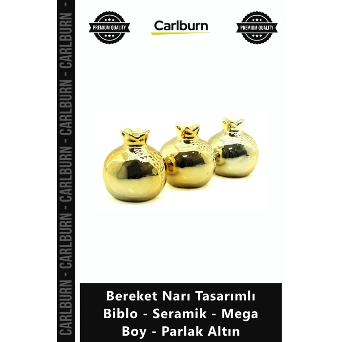 Özel Üretim Dekoratif Hediye Gold Obje Bereket Narı Tasarımlı Biblo Seramik Mega Boy Parlak Altın