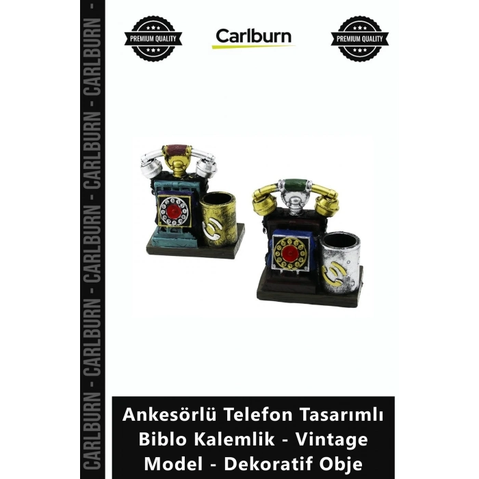 Özel Üretim Reçine Ofis Ankesörlü Telefon Tasarımlı Biblo Kalemlik Vintage Model Dekoratif Obje