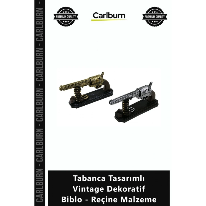 Özel Üretim Eskitme Ofis Hediyelik Retro Tabanca Tasarımlı Vintage Dekoratif Biblo Reçine Malzeme