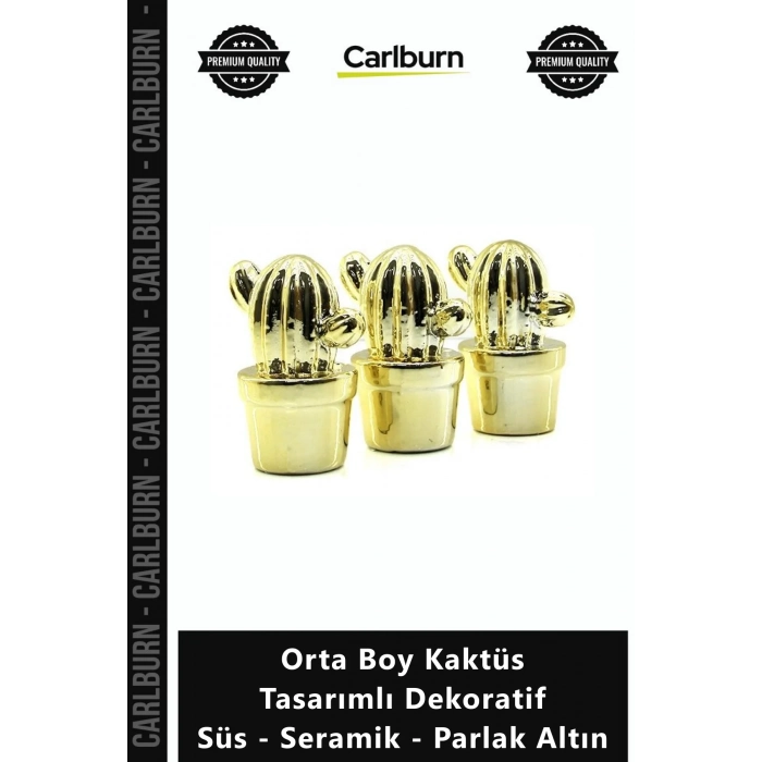 Özel Üretim Modern Gold Şık Biblo Orta Boy Kaktüs Tasarımlı Dekoratif Süs Seramik Parlak Altın