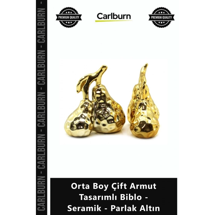 Özel Üretim Dekoratif Modern Gold Orta Boy Çift Armut Tasarımlı Biblo Seramik Parlak Altın