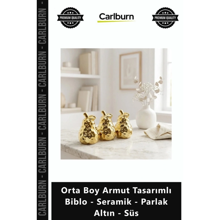 Özel Üretim Lüks Dekoratif Gold Modern Orta Boy Armut Tasarımlı Biblo Seramik Parlak Altın Süs