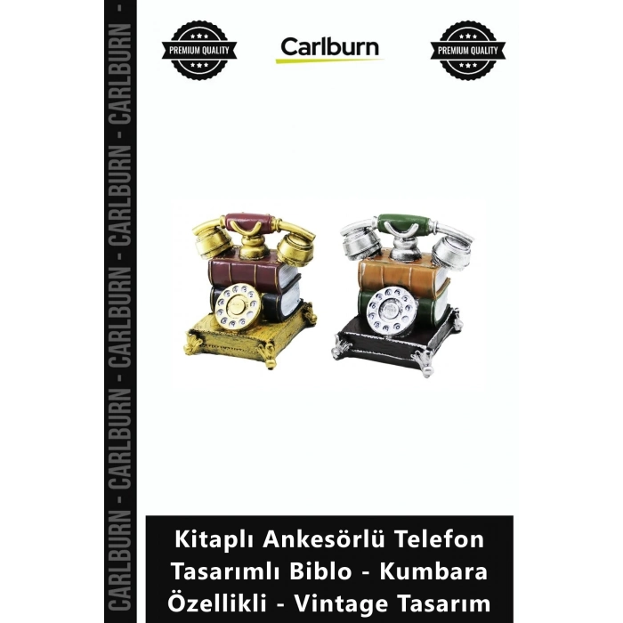 Özel Üretim Retro Reçine Kitaplı Ankesörlü Telefon Tasarımlı Biblo Kumbara Özellikli Vintage Tasarım
