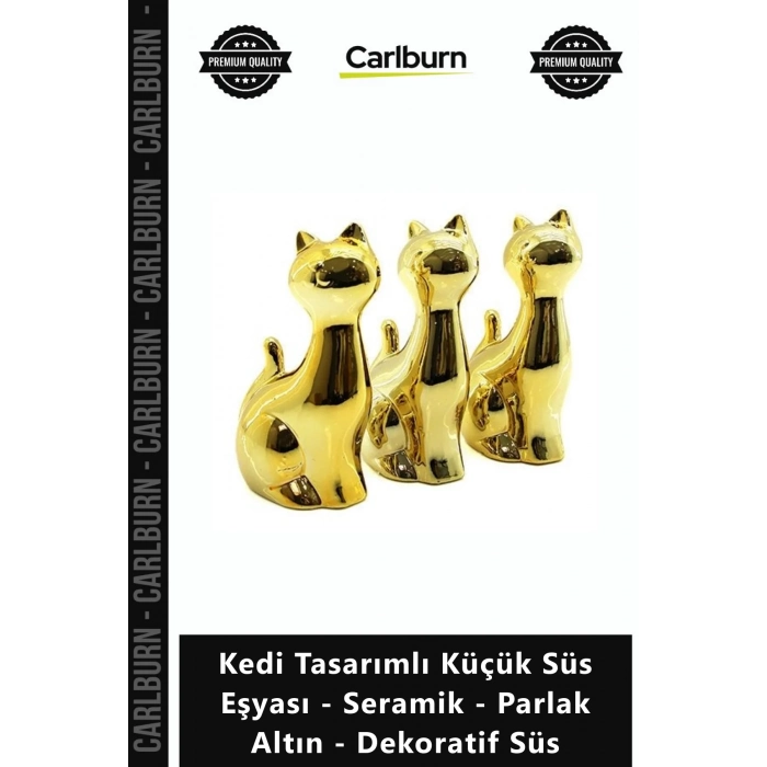 Özel Üretim Gold Şık Biblo Kedi Tasarımlı Küçük Süs Eşyası Seramik Parlak Altın Dekoratif Süs
