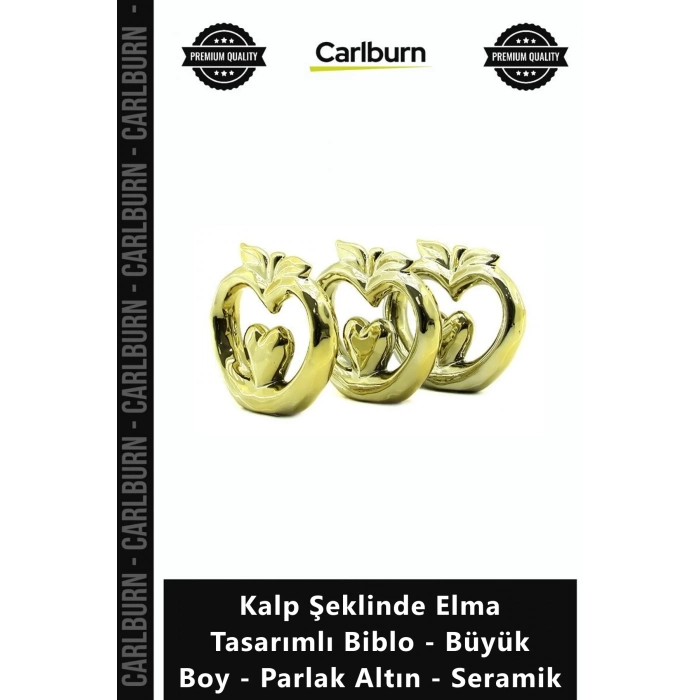 Özel Üretim Şık Lüks Modern Kalp Şeklinde Elma Tasarımlı Biblo Büyük Boy Parlak Altın Seramik