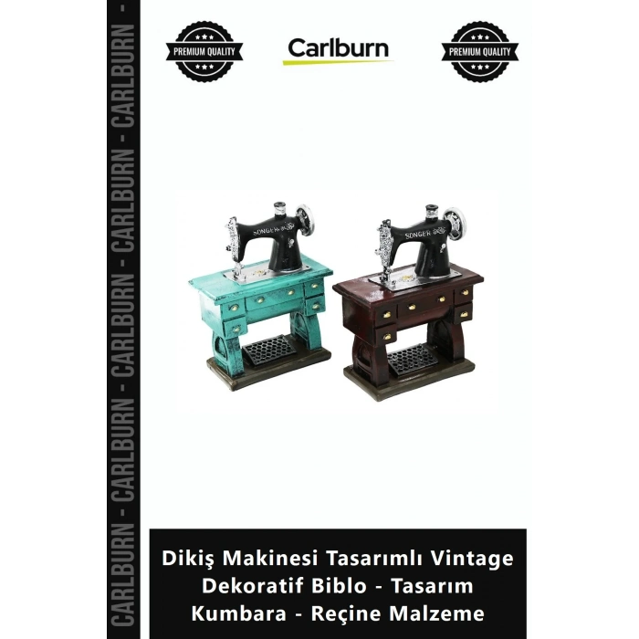 Özel Üretim Şık Dikiş Makinesi Tasarımlı Vintage Dekoratif Biblo Tasarım Kumbara Reçine Malzeme