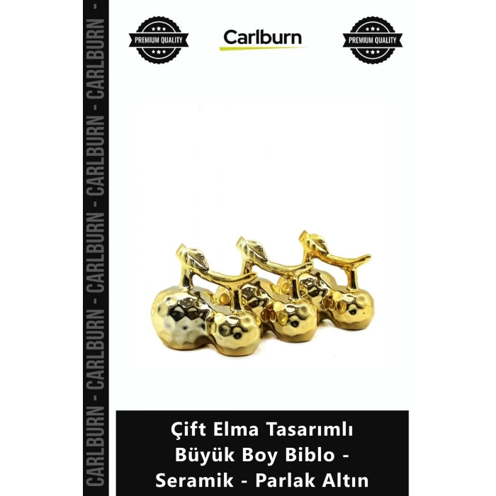 Özel Üretim Dekoratif Lüks Modern Gold Çift Elma Tasarımlı Büyük Boy Biblo Seramik Parlak Altın