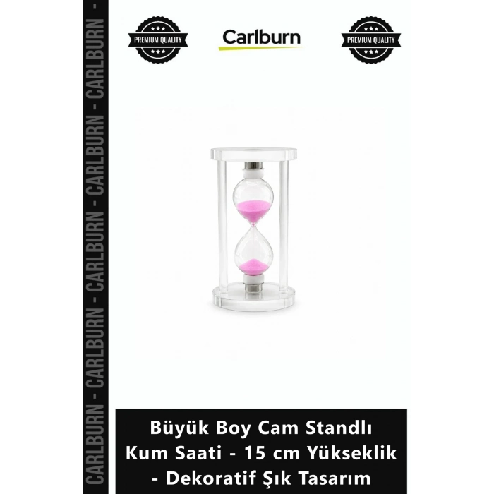 Özel Üretim Modern Pembe Büyük Boy Cam Standlı Kum Saati 15 cm Yükseklik Dekoratif Şık Tasarım