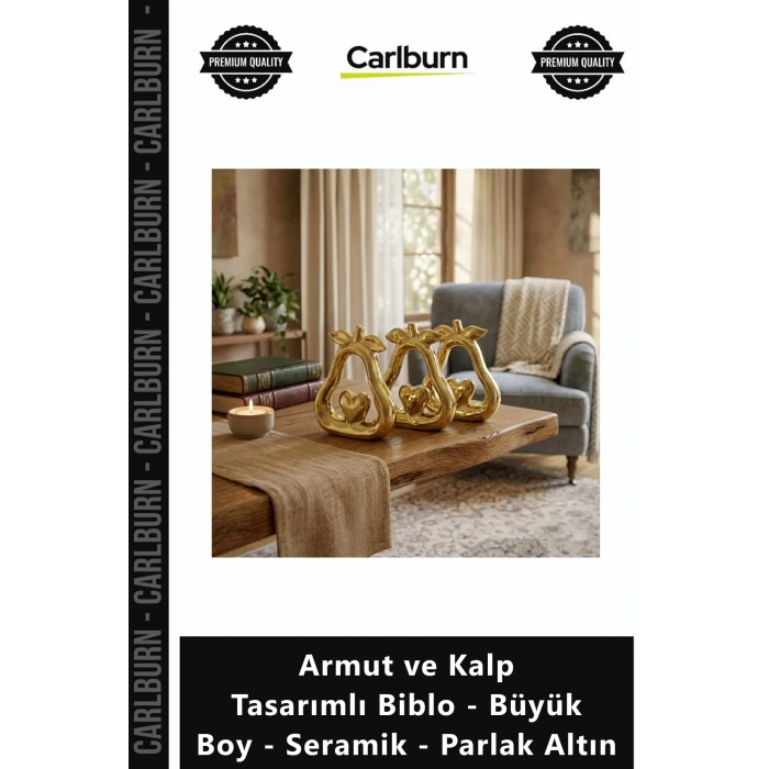 Özel Üretim Estetik Dekoratif Şık Armut Kalp Tasarımlı Biblo Büyük Boy Seramik Parlak Altın