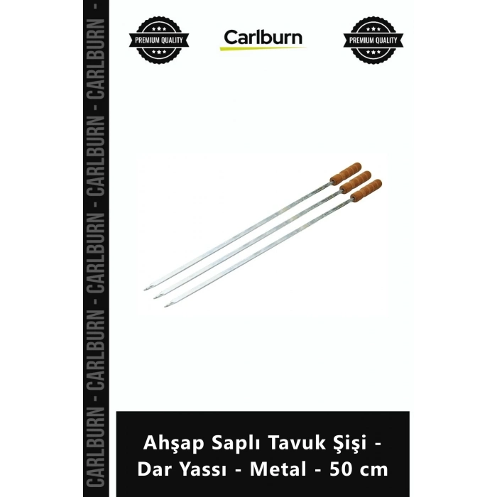 Özel Üretim Paslanmaz Izgara Mangal Kebap Kanat Ahşap Saplı Tavuk Şişi Dar Yassı Metal 50 cm