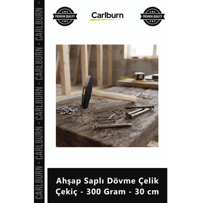 Özel Üretim Profesyonel Kaliteli Ergonomik Seri Ahşap Saplı Dövme Çelik Çekiç 300 Gram 30 cm