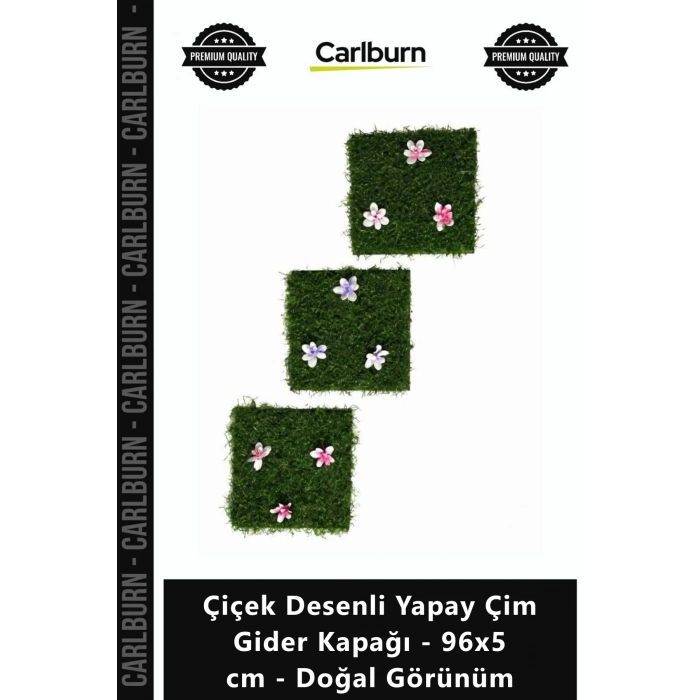 Özel Üretim Dekoratif Süzgeç Gizleme Çiçek Desenli Yapay Çim Gider Kapağı 96x5 cm Doğal Görünüm