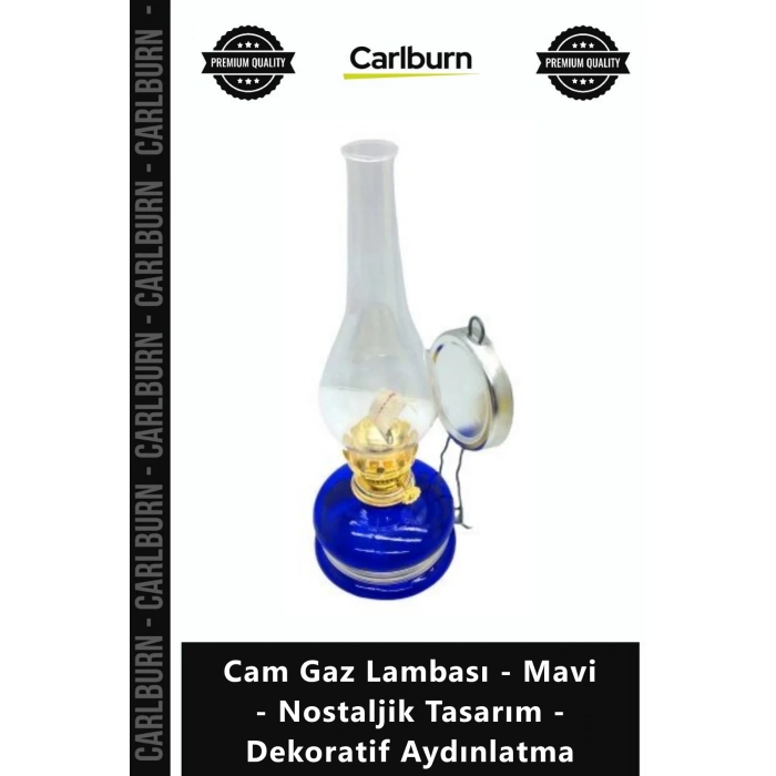 Özel Üretim Retro Vintage Klasik Cam Gaz Lambası Mavi Nostaljik Tasarım Dekoratif Aydınlatma