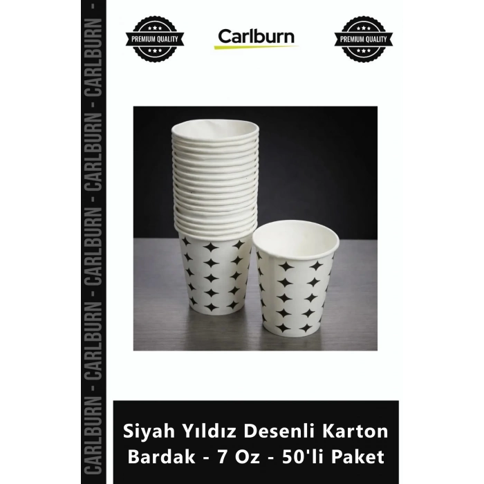 Özel Üretim Kaliteli Sızdırmaz Kağıt Kahve Siyah Yıldız Desenli Karton Bardak 7 Oz 50li Paket