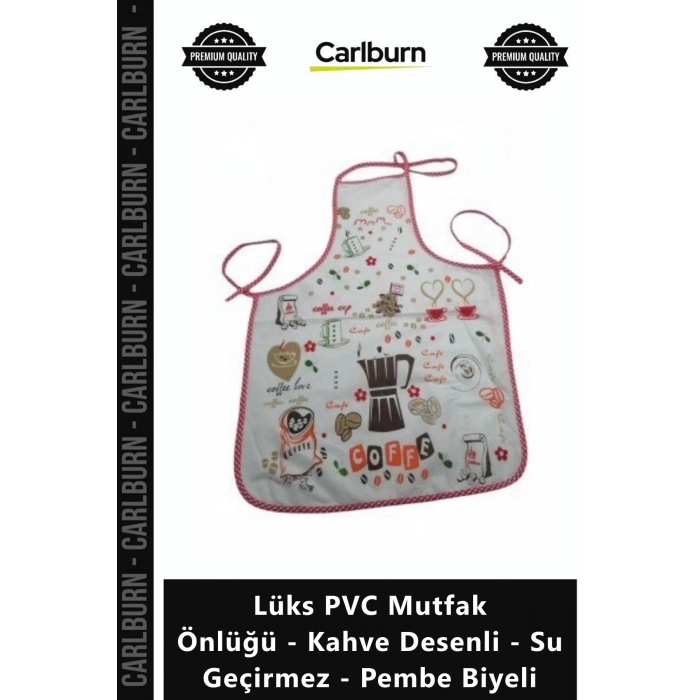Özel Üretim Leke Tutmaz Şık Lüks PVC Mutfak Önlüğü Kahve Desenli Su Geçirmez Pembe Biyeli