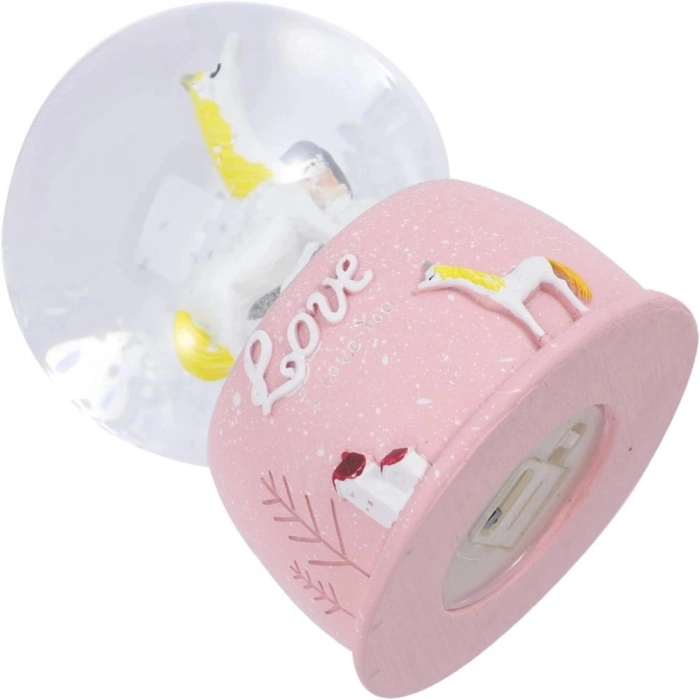 Özel Üretim Hediyelik Obje Dekor Mini Pembe Kar Küresi Sevimli Unicorn Kız Tasarımlı Işıklı