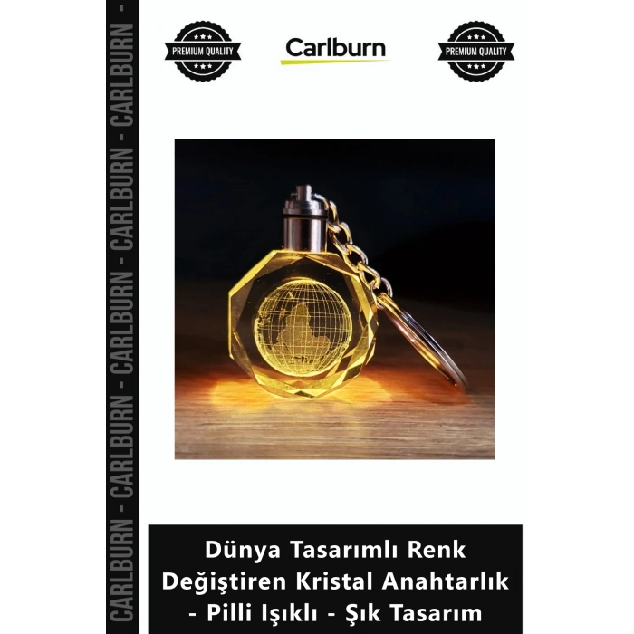 Özel Üretim LED 3D Dünya Tasarımlı Renk ğiştiren Kristal Anahtarlık Pilli Işıklı Şık Tasarım