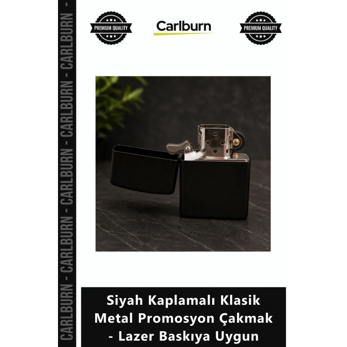 Özel Üretim Hediye Şık Kaliteli Siyah Kaplamalı Klasik Metal Promosyon Çakmak Lazer Baskıya Uygun
