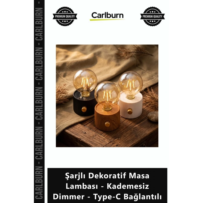 Özel Üretim Retro Kablosuz Led Şarjlı Dekoratif Masa Lambası Kademesiz Dimmer TypeC Bağlantılı