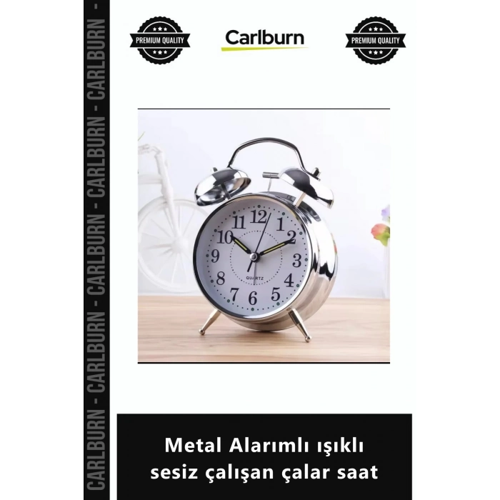 Özel Üretim Modern Dekoratif Kaliteli Pilli Masa Üstü Metal Alarımlı ışıklı sesiz çalışan çalar saat