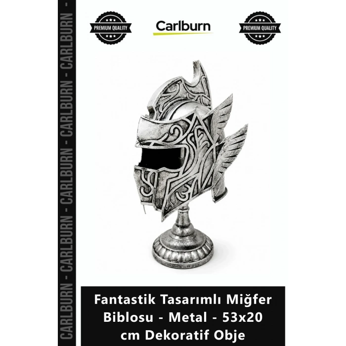Özel Üretim Gümüş Kanatlı Epik Fantastik Tasarımlı Miğfer Biblosu Metal 53x20 cm Dekoratif Obje