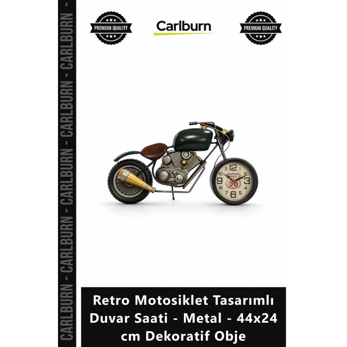 Özel Üretim Vintage Eskitme Retro Motosiklet Tasarımlı Duvar Saati Metal 44x24 cm Dekoratif Obje