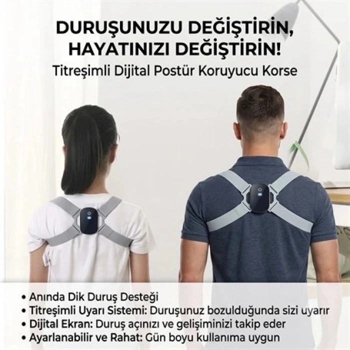 Özel Üretim Akıllı Sensörlü Postür Düzeltici Aparatı Dijital Ekran Titreşimli Dik Durma Korsesi