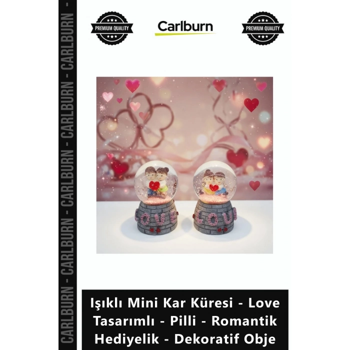 Özel Üretim Şık Işıklı Mini Kar Küresi Love Tasarımlı Pilli Romantik Hediyelik Dekoratif Obje