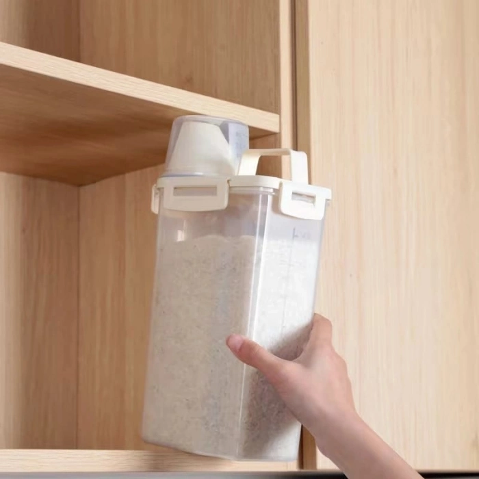 Özel Üretim Şeffaf Kilitli Erzak Ölçü Kabı Kapaklı Bakliyat Saklama Kabı Kulplu Tasarım 1800 ml