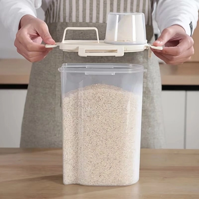 Özel Üretim Şeffaf Kilitli Erzak Ölçü Kabı Kapaklı Bakliyat Saklama Kabı Kulplu Tasarım 1800 ml
