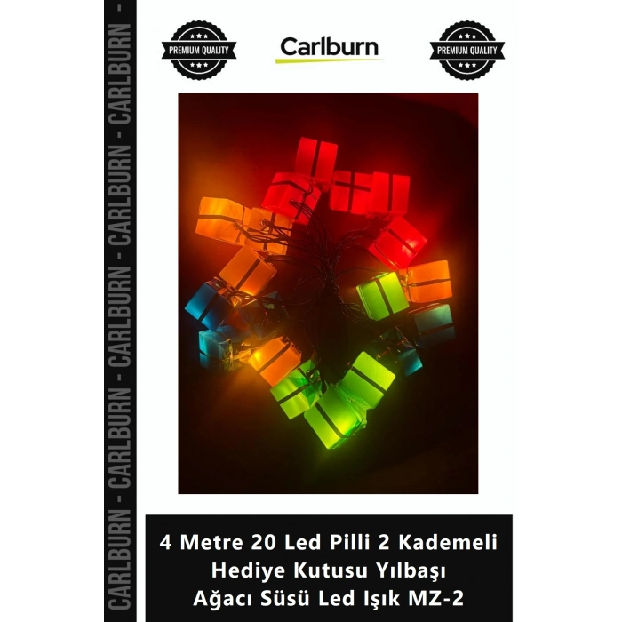Özel Üretim 4 Metre 20 Led Pilli 2 Kademeli Hediye Kutusu Yılbaşı Ağacı Süsü Led Işık MZ2