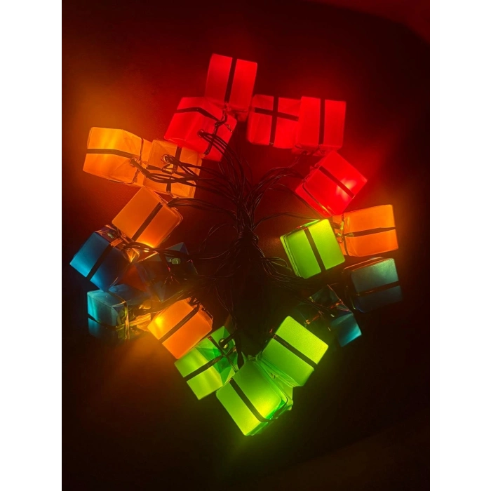 Özel Üretim 4 Metre 20 Led Pilli 2 Kademeli Hediye Kutusu Yılbaşı Ağacı Süsü Led Işık MZ2