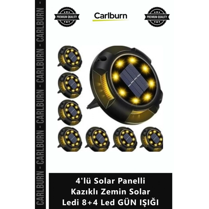 Özel Üretim Bahçe Lambası Su Geçirmez 4lü Solar Panelli Kazıklı Zemin Solar Ledi 8+4 Led GÜN IŞIĞI