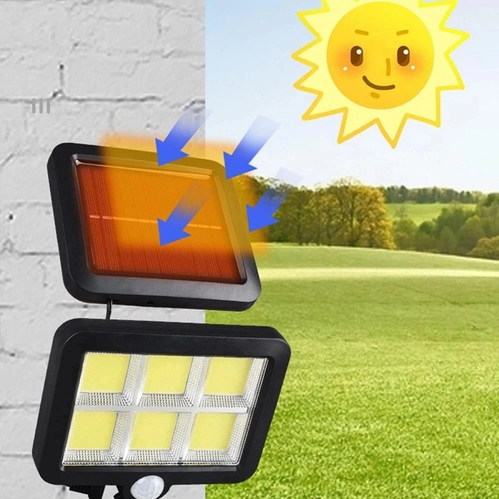 Özel Üretim Bahçe Aydınlatma Dış Mekan Güneş 120 Cob Led Solar Panelli 3 Modlu Duvar Lambası MZ302