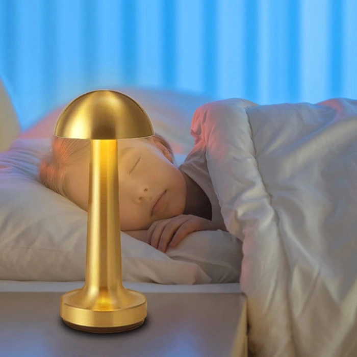 Özel Üretim Gold USB Şarjlı Dokunmatik 3 Renkli Şık Estetik Modern Dekoratif Led Masa Lambası MZ327