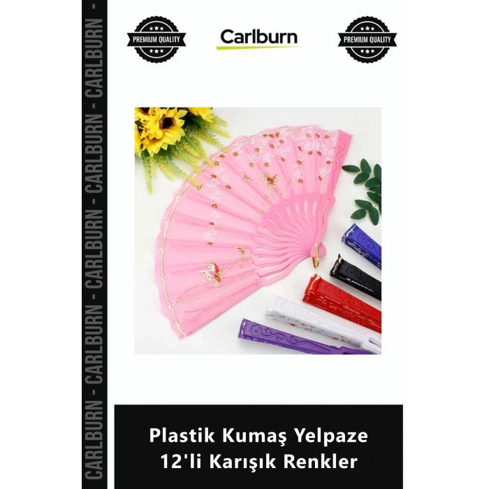 Özel Üretim Kaliteli Dayanıklı Toptan Yazlık Katlanabilir Plastik Kumaş Yelpaze 12li Karışık Renkle