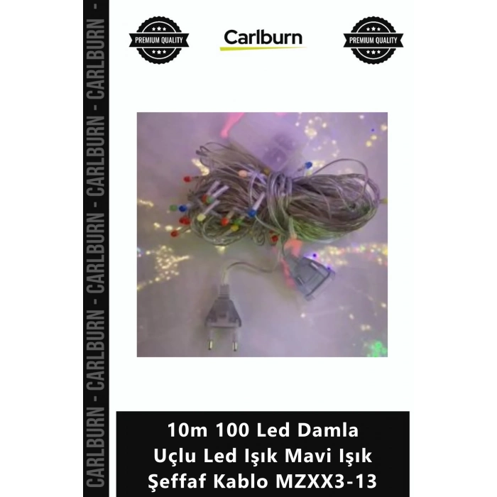 Özel Üretim 8 Fonksiyonlu Uzatmalı 10m 100 Led Damla Uçlu Led Işık Mavi Işık Şeffaf Kablo MZXX313