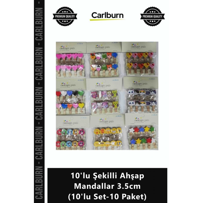 Özel Üretim Dekoratif Renkli Fotoğraf Not 10lu Şekilli Ahşap Mandallar 35cm 10lu Set10 Paket