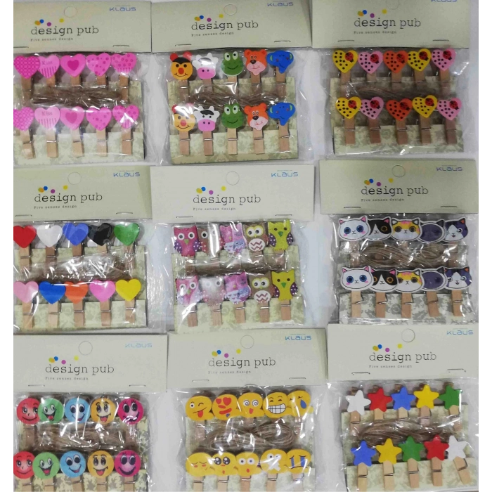 Özel Üretim Dekoratif Renkli Fotoğraf Not 10lu Şekilli Ahşap Mandallar 35cm 10lu Set10 Paket